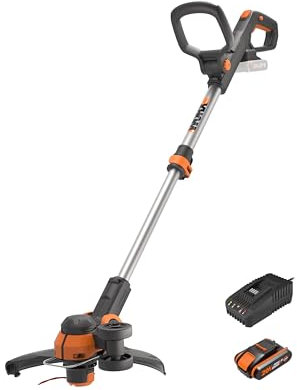 WORX WG163E.2 Akku Rasentrimmer 20V, 2-in-1 Rasentrimmer mit 90° drehbarer Trimmerkopf, 30cm Schnittdurchmesser, Teleslopstiel (inkl. 2Ah Akku & Ladegerät)