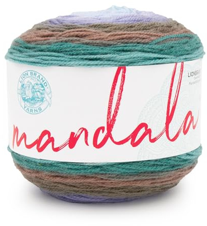 Lion Brand Yarn Mandala - Hilo multicolor jaspeado para ganchillo y punto, hilo para manualidades, tonos de verde, marrón y morado (Bowser), paquete de 1 unidad