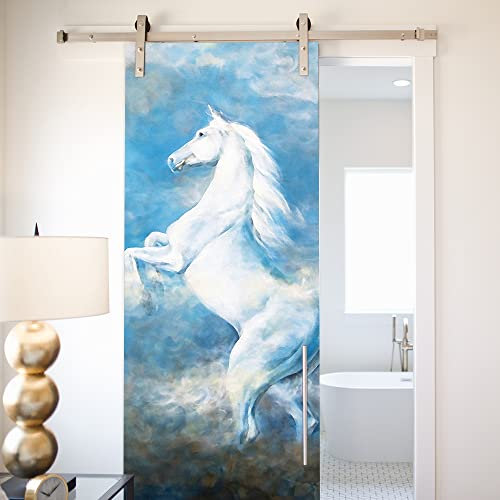 3D Türposter Türtapete Weißes Pferd Türtapete selbstklebend TürPoster Fototapete Türfolie Poster DIY Selbstklebende Wandbild PVC Wasserdichte Tapete B85 x H205cm