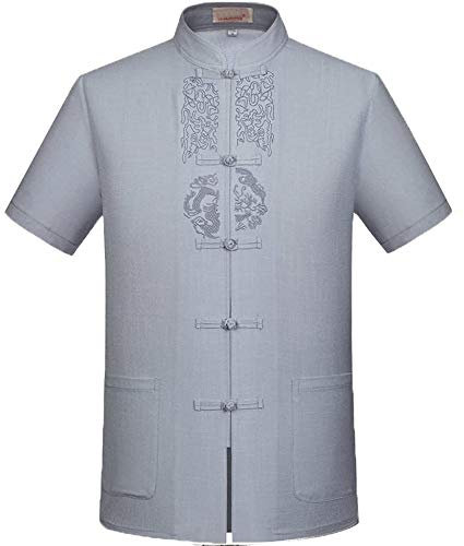 FGDIUCVN Kampfsportbekleidung Herren Kurzarm Tang Anzug Kung Fu Tops Kampfkunst Shirts,Grau,S