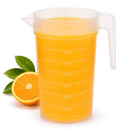 PLASTIFIC Pichet de qualité alimentaire – Parfait pour les sauces – Passe au micro-ondes – Pour liquides de cuisine faits maison – Pichet adapté au micro-ondes (transparent, sans couvercle, 2 l)