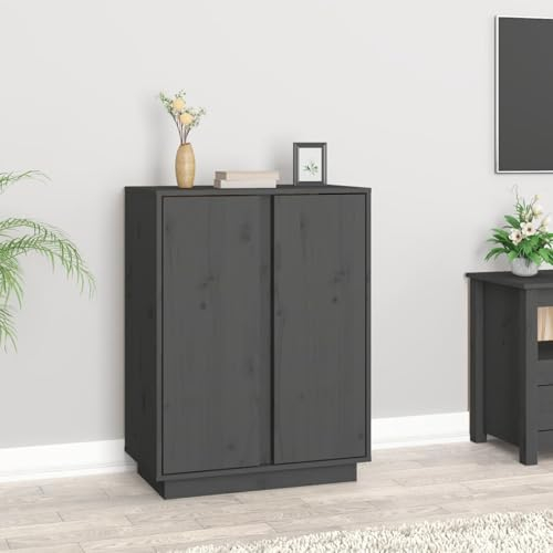 JUDYY Sideboard, Kommode Schlafzimmer, Komodenschrank, Flur Möbel, Apothekerschrank, Wohnzimmerschrank, Flur Schrank, Beistellschrank, Grau 60x35x80 cm Massivholz Kiefer