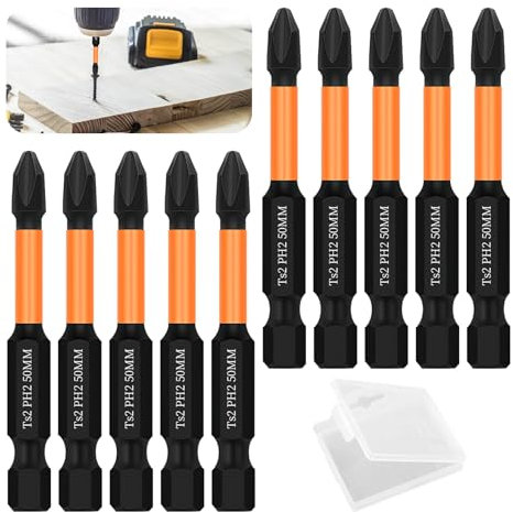 PH2 Impact Duty Phillips Screwdriver Drill Driver Bits Sets, 10pcs with Hex Shank, 50mm Anti Slip Strong Magnetic Ended Screwdriver Bit for Furniture Assembly, Machinery Maintenance