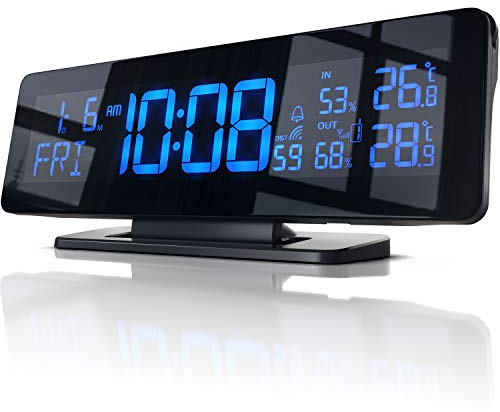 Brandson - Wetterstation Funk mit Außensensor - Farbdisplay temperaturgesteuert 256 Farben - Wecker mit Snooze - Funkuhr DCF Signal - Innen und Außentemperatur - Hygrometer - Luftfeuchtigkeit