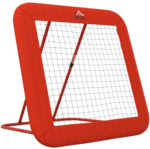 HOMCOM Rebounder för fotboll, 128 x 118 cm dragvägg med skyddande kant, justerbar i 5 steg, bärbar rebound, fotbollsmål för ungdomar, bakvägg för fotbollsträning, röd