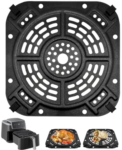 GWYXC Air Fryer Grill Pan for Ninja AF140UK AF110UK Air Fryer 4-in-1 4.7L, 8.4×8.4 Air Fryer Accessories Tray Grill Plate Crisper Plate Replacement Parts Tray Rack with Rubber Bumpers, Dishwasher Safe