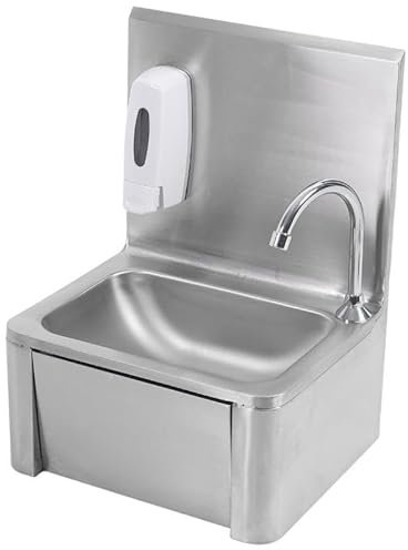 Arredo Chef – Lave-mains mural professionnel cuve en inox 304 avec dosseret + robinet + distributeur de savon – Idéal cuisine pro, restaurant, bar, collectivité, CHR