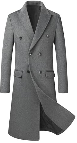 Allthemen Herrkappa vinter lång trenchcoat dubbelknäppt varm ledig ullrock smal passform affärskläder ytterkläder, Grå, S