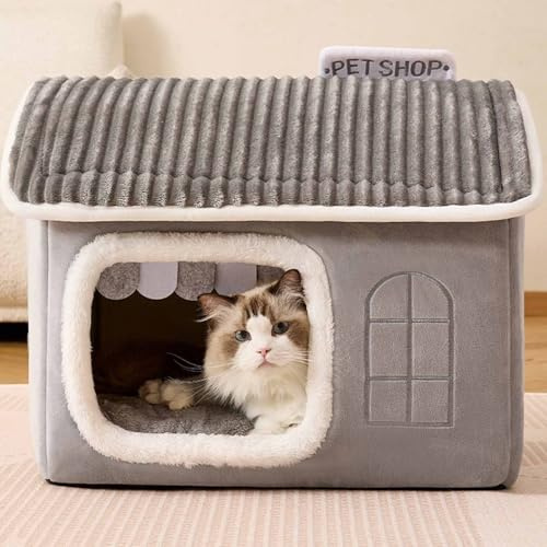 Bewinner Tragbares Hundehaus für Drinnen, Komfortables Katzenhaus Outdoor Winterfest, Abnehmbare Haustierhäuser für den Innenbereich mit Weichem Kissen für Hunde und Katzen (S