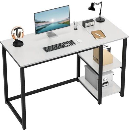 WOHOMO Computertisch Weiß, 120cm Kleiner Bürotisch mit Stauraum, PC Schreibtisch für Home Office,Weiß
