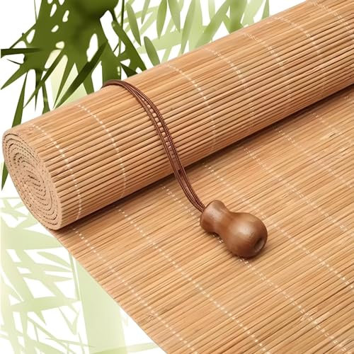 Eiauiuo Natürliche Bambusrollo Raffrollo Jalousien Verdunkelungsrollo Sichtschutz Sonnenschutz Seitenzugrollo 70% Blickdicht Bambusrollladen für Fenster und Tür(Width 100cm,High 100cm)