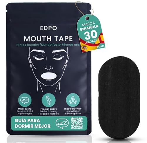 EDPO Mouth Tape | 30 Unidades + eBook La Guía Definitiva para Dormir Mejor | Adhesivo Suave para Optimizar el Sueño | Reduce Ronquidos y Favorece la Respiración Nasal | Cinta bucal para dormir (30)