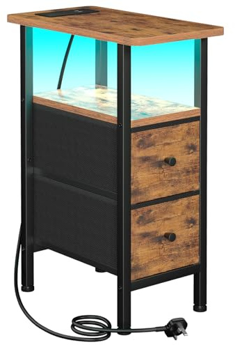 AMHANCIBLE Narrow Bedside Table, Slim Side Table with Charging Station