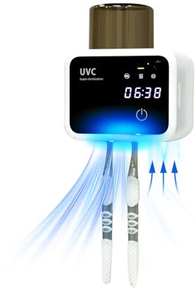 GFBEBDV Toothbrush Cleaner and Toothbrush Holder, Cleaning Light, Fan Dry and Thermostatic Dry 3-Step Cleaning, LED Smart Screen, Rechargeable Wall Mount Bathroom Toothbrush Holder (White)