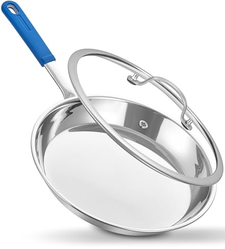 LOLYKITCH 10-Inch Tri-Ply Stainless Steel Pan | Frying Pan with Lid