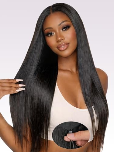 22 Zoll Echthaar Perücke Straight Glueless 200% Density Real Human Hair Wig with Drawstring Perücke Damen Echthaar 12A 9X6 Wear And Go HD Lace Front Wig Human Hair For Women Pre Plucked Pre Cut