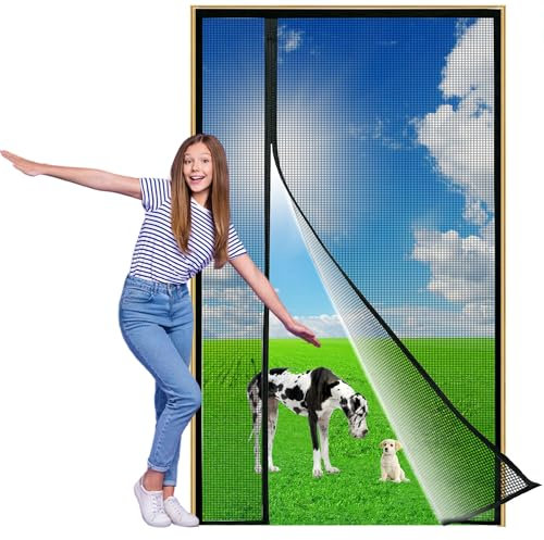 Seitliche Öffnung Magnet Fliegengitter Tür, 150x210 cm Rechten/Linken Öffnungs Insektenschutz Balkontür, Fliegengittertür Ohne Bohren, Automatisch Verschließen Moskitonetz Für Balkontür Schwarz