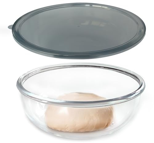 CD HOME Large Glass Mixing Bowl with Lid,6.3 Quart Thickened Bowl Edges Clear Glass Salad Cooking Bowls for Sourdough, Salad and Storage Prepping and Baking Food Storage