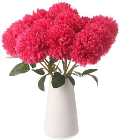 sourcing map Ramo de flores artificiales de crisantemo de seda, para decoración del hogar, jardín, boda, fiesta, 12 unidades, color rojo rosa
