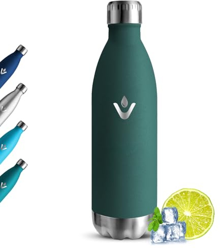 Grsta Trinkflasche Edelstahl, Trinkflasche 1l Auslaufsichere, Hält Heiß und Kalt, Isolierflasche für Kohlensäure Geeignet, Thermosflasche BPA Frei, Wasserflasche für Wandern, Camping, Joggen