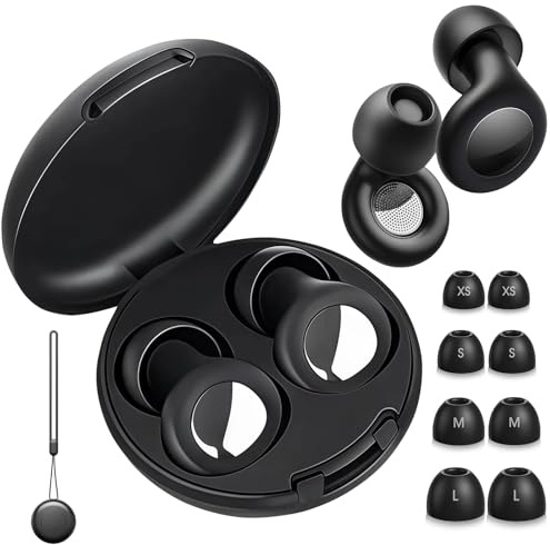 Bouchons d’Oreilles pour Dormir – 4 Tailles Incluses, Réutilisables en Silicone Souple, Réduction de Bruit jusqu’à 45 dB, Ultra Confort pour Sommeil, Voyage, Travail, Concerts (Noir, taille unique)