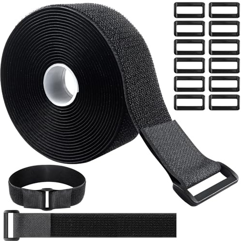 3 cm x 5 m kardborrband med 25 spännen, Caianwin buntband återförslutningsbar fri skärning kardborreband, svart för kablar, snören och utomhusparasoller