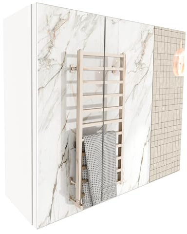 möbelkap Spiegelschrank Bad 60x50x17,8 cm Weiß – Badezimmerschrank, Badschrank und Hängeschrank mit Spiegel, 3 Ablageflächen Stauraum, beidseitig montierbare Tür, Wandschrank zur Wandmontage