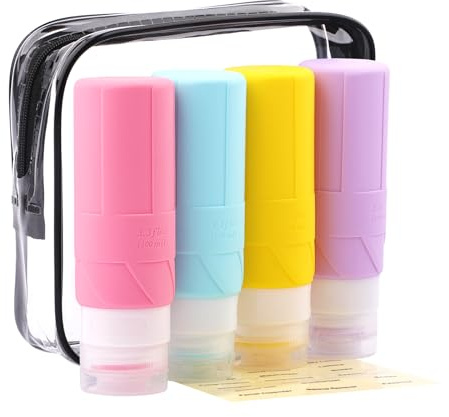 FADVAN 4 St Resebehållare I Silikon 100 Ml – Set Med Resebehållare För Vätskor – Miniflaskor För Parfym, Duschschampo, Tvättmedel, Praktiska Tillbehör (Macaron)