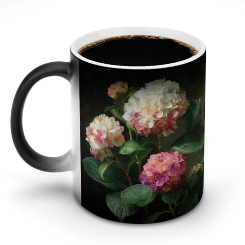 Jubonexis Hydrangeas Vintage Color Changing Mugs Heat Changing Ceramic Coffee Mug Novelty Funny Tea Water Cup 11OZ
