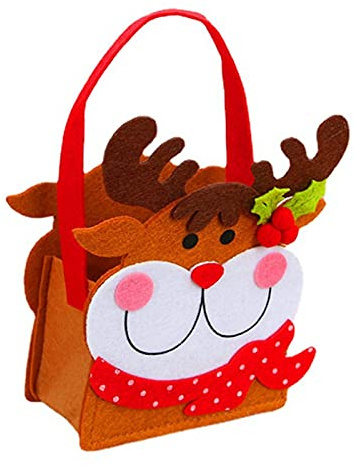 Fictory Weihnachtstasche, Rentier-Filz-Geschenktasche für Urlaubsgeschenke, Süßigkeiten und Partygeschenke, rote Stoff-Aufbewahrungstasche für Weihnachtsdekorationen und Geschenke