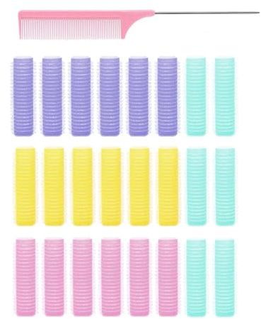 Selbsthaftende Lockenwickler über Nacht,25 PCS Klettwickler für Volumen mit Kamm,Hitze Freie Haarwickler für Kurze Haare,Transparente Nylon Lockenwickler Set für Friseursalon und Zuhause(1.5CM)