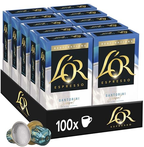 L'Or Espresso Café - 100 Capsules Santorini Espresso Intensité 7 | Compatibles Nespresso®*, lot de 10 x 10 capsules aluminium