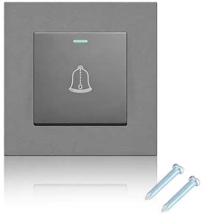 NIYATA Pulsante campanello esterno impermeabile 220-250 V 16 A, interruttore in vetro temperato con viti, installazione semplice, uso domestico Hotelier, design encastre, grigio