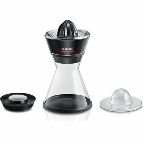 Bosch VitaStyle Citro - Citruspress, droppstopp för mindre spill, 40 Watt, mycket juiceutvinning, BPA-fri glaskaraff 1 L, pressa juice och servera elegant från kannan, svart