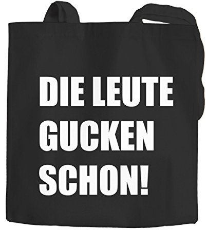 MoonWorks Jutebeutel Die Leute gucken schon Spruch Baumwolltasche Stoffbeutel schwarz 2 lange Henkel