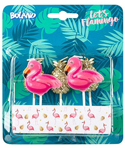Boland 52564 – Velas de flamenco, piña, 5 unidades, velas de cumpleaños, minivelas, para tartas, pincho de pincel, rosa, dorado, tartas, cumpleaños, guardería, decoración, regalo, fiesta de jardín