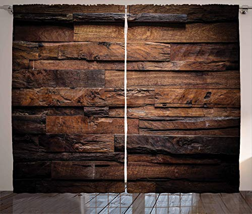 ABAKUHAUS Schokolade Rustikaler Vorhang, Raue Dunkle Holz, Wohnzimmer Universalband Gardinen mit Schlaufen und Haken, 280 x 245 cm, Dunkelbraun Braun