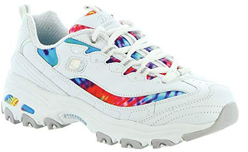 Skechers Women's D'lites Summer Fiesta Trainers, White Leather Multi Mesh White Trim, 5 UK