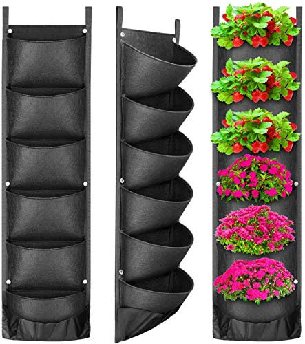 ProLeo Vertikal Pflanzentaschen 6 Tasche Pflanztaschen Hängend Filz, Garten Pflanzsack erweitert und vertiefte Taschen für Balkon Garten Hof Office Home Dekoration