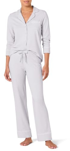 Amazon Essentials Women's Cotton Modal Long Sleeve Shirt Full Length Pant Pajama Set, Lilac, Large