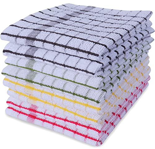 AMOUR INFINI Kitchen Dish Cloths Set of 8 - Ultra Soft, Highly Absorbent, Quick-Drying Terry Cotton Dishcloths 12x12 Inch Wash & Cleaning Cloths for Kitchen & Dishwashing (Assorted)