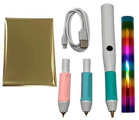 Penna a caldo USB con 3 punte regolabili, 1 rotolo di lamina arcobaleno, 30 fogli di lamina d'oro extra, calligrafia scritta, calore reattivo, decorazione fai da te, penna abbronzante