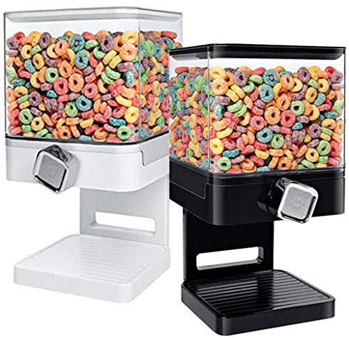 HAODAF Cereal Dispenser Household Cereal Dispenser，Oatmeal Machine Square Storage Tank Self-Service Food Cans Dry Food Candy Oats For Home Kitchen Safe (Color : White+Black)