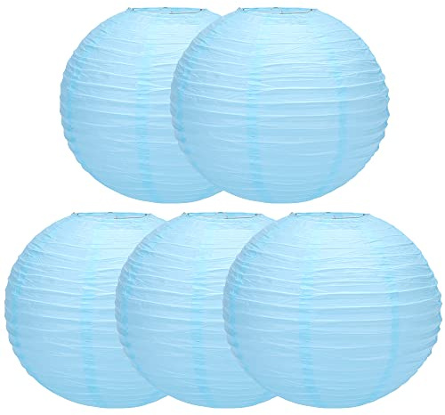 Balagan Chinese Japanese Paper Lanterns 16-Inch 5 Packs (Sky Blue, 16 inch) (BLG-220503)