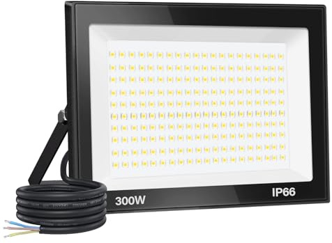 Jefedana 300W Utomhus LED-strålkastare 30000LM IP66 Vattentät Superljus Utomhusbelysning Varmvit (3000k) Spotsäkerhet För Arenor, Fabriker, Parkering, Garage, Trädgård