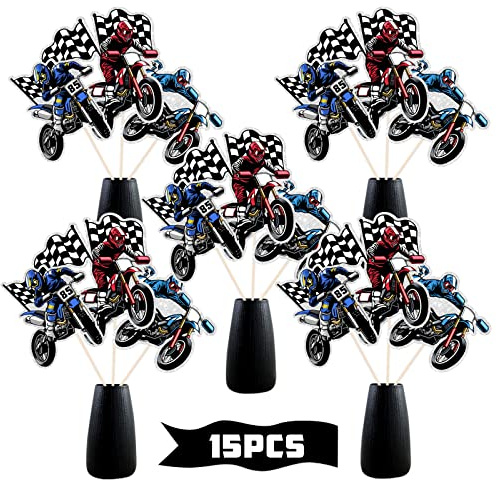 Racing Motorcycle Table Decorations - Motocross Theme Table Centerpiece - Extreme Sports Party Decorations Supplies - 15PCS
