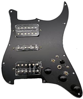 HSH vorverdrahtetes Strat Pickguard Set Kupferschaft Topf Schwarz Alnico, 5 Pickups 3-lagig Pickguard Fit für Fender Stratocaster