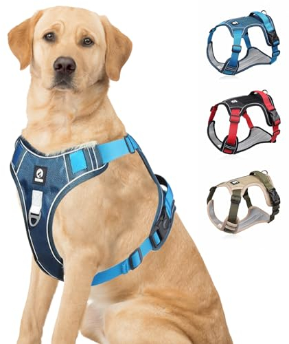 Hundegeschirr, Anti Zug Hunde Geschirr, Verstellbar Keine Pull Hundegeschirr mit Gepolstert Grifff, Reflektierende Brustgeschirr mit Klettbändern für Kleine, Mittelgroße, Große Hunde