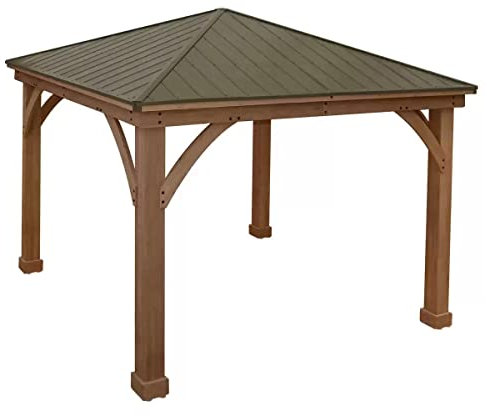 Yardistry 12ft x 12ft (3.7 x 3.7m) Wooden Gazebo with Peaked Aluminium Solid Roof 100% FSC certified cedar wood