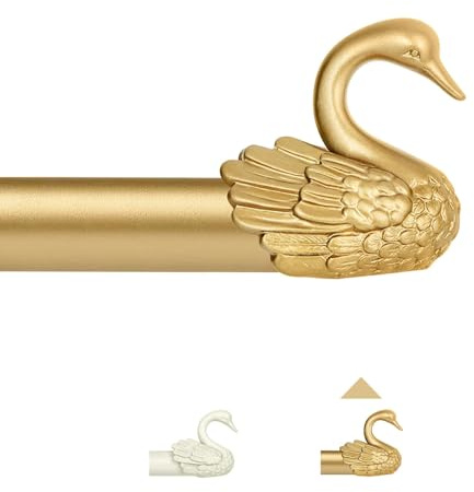 TANGWIN Gold Curtain Rods for Windows 48 to 84 Inch(4-7ft),1 Inch Adjustable Curtain Rod,Heavy Duty Window Rods,Decorative Swan Finials Drapery Pole,Telescoping Single Rod for Bedroom 36-88,Brass